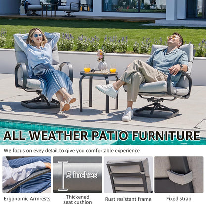 Patio Bistro Set, 3 Piece Outdoor Swivel Glider Rocking Chairs, Conversation Furniture with 2 Highback Rockers, 1 Metal Table and 5" Cushion for Backyard,Porch,Poolside,350Lb.-3
