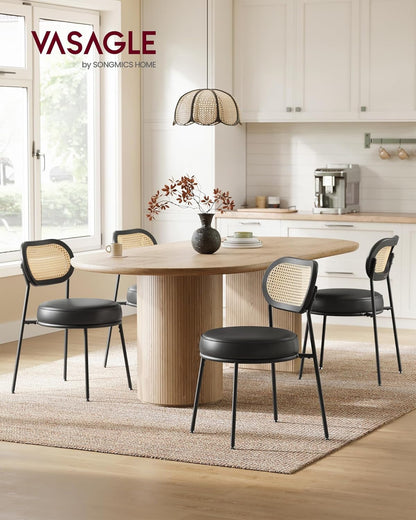 Dining Chairs, Set of 4 Dining Room Chairs with Boho PE Rattan Back, Synthetic Leather Upholstered Accent Chairs for Kitchen Living Room, Ink Black ULDC160B24-2