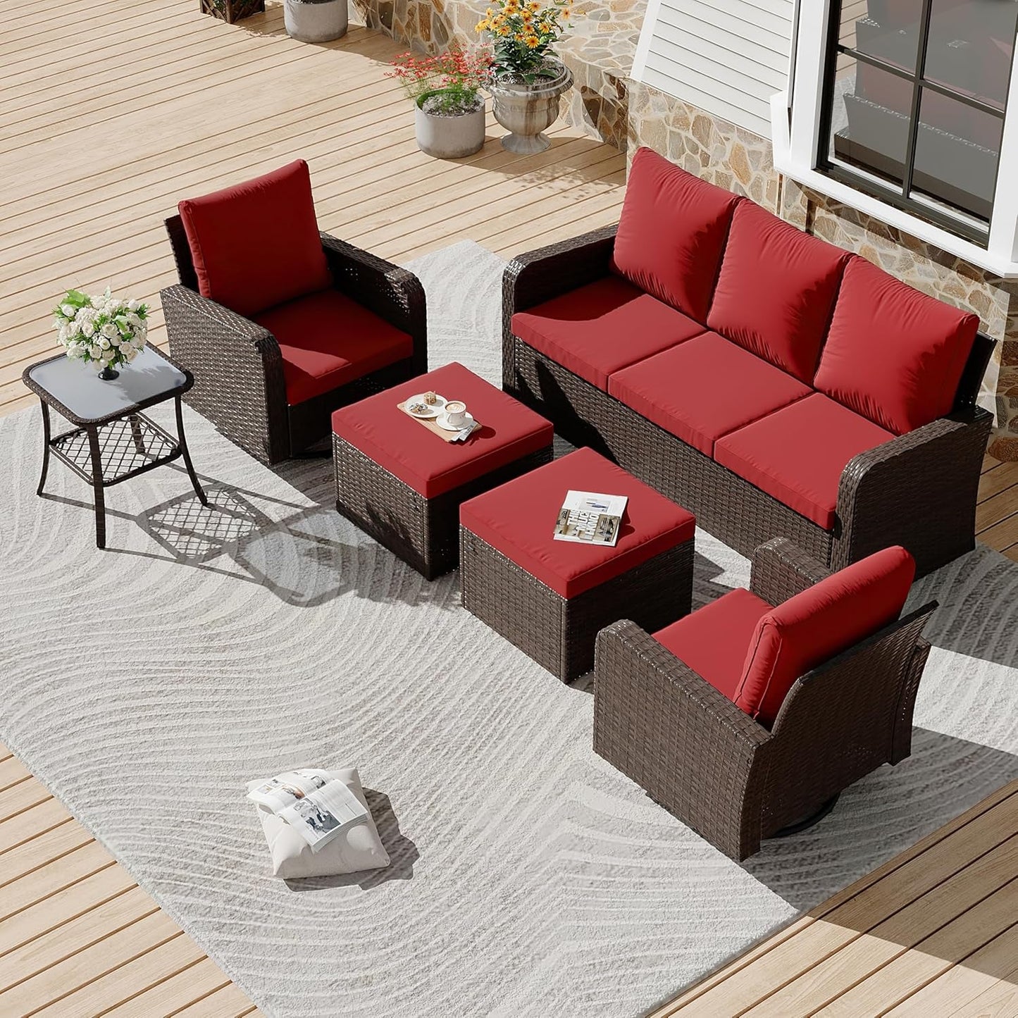 6 Piece Patio Furniture Set with Swivel Chairs