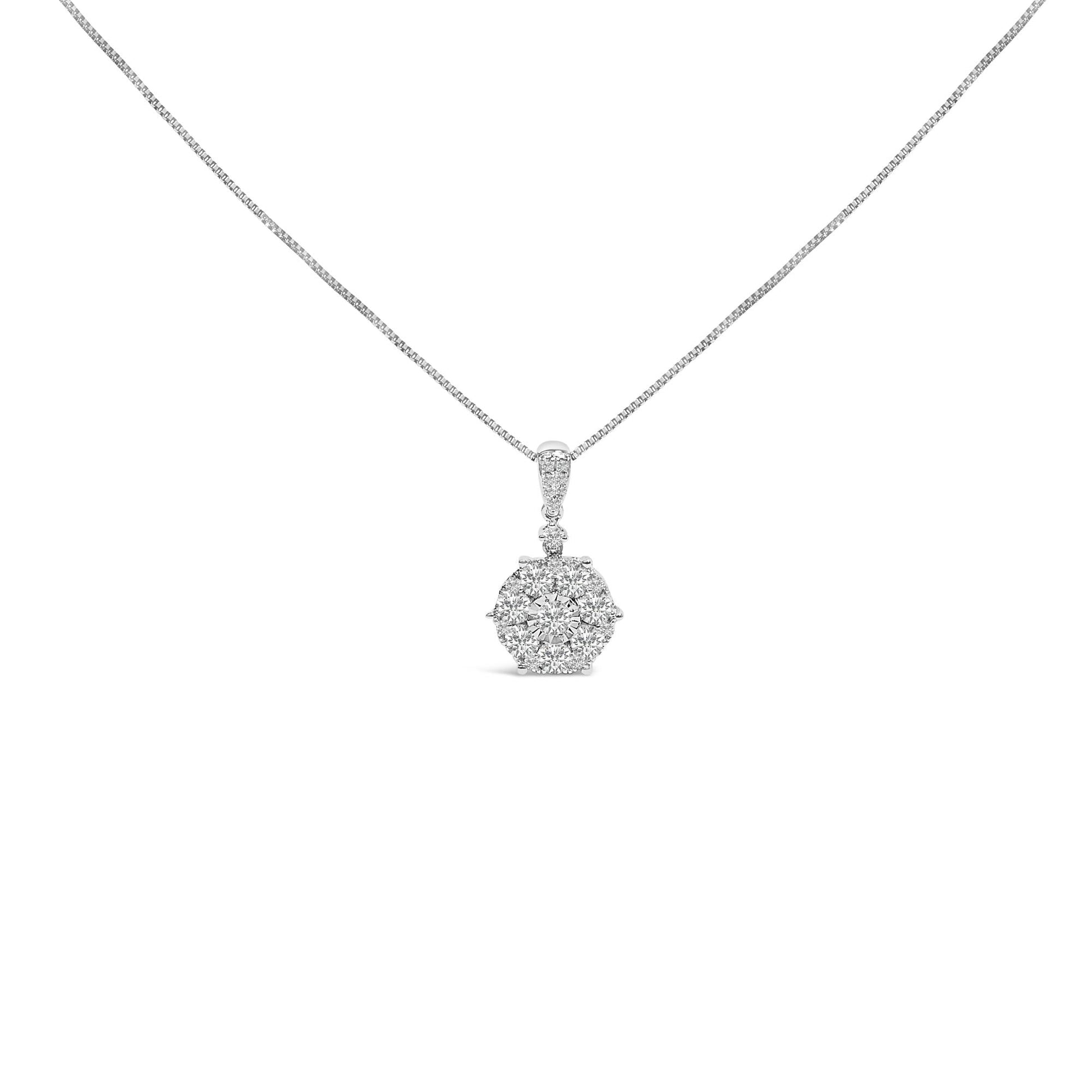 14K White Gold 1 1/5 Cttw Diamond Composite Cluster Pendant Necklace (F-G Color, VS2-SI1 Clarity) - 18" Inches-1