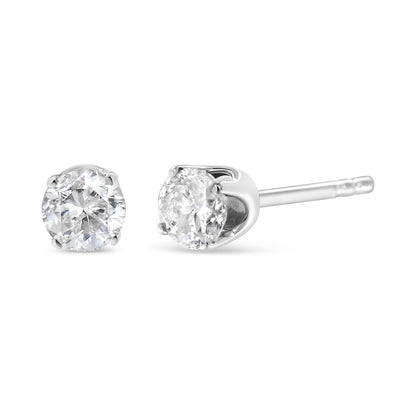 AGS Certified 14K White Gold 1.0 Cttw 4-Prong Set Brilliant Round-Cut Solitaire Diamond Push Back Stud Earrings (E-F Color, SI2-I1 Clarity)-1