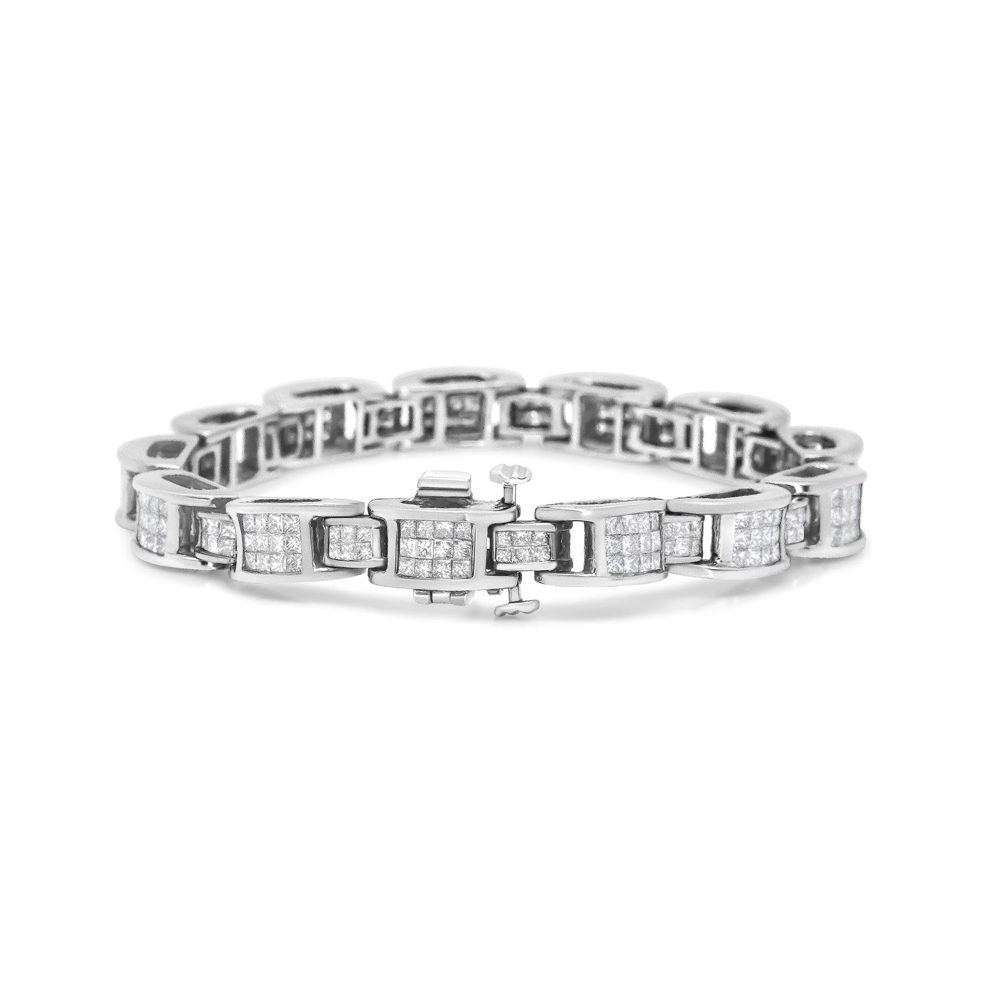 14K White Gold 5.0 Cttw Princess Cut Diamond Invisible Set Alternating Size D Shaped Links Tennis Bracelet (H-I Color, SI2-I1 Clarity) - 7”-1