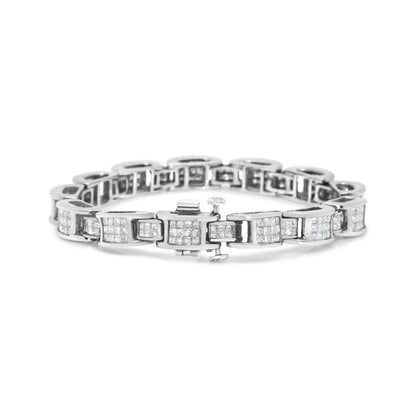 14K White Gold 5.0 Cttw Princess Cut Diamond Invisible Set Alternating Size D Shaped Links Tennis Bracelet (H-I Color, SI2-I1 Clarity) - 7”-1