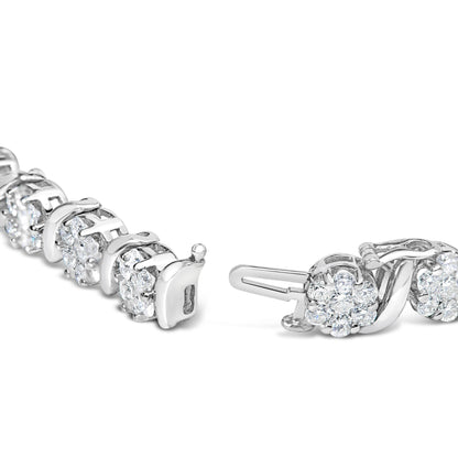 14K White Gold 7 3/8 Cttw Round Brilliant Diamond Floral Cluster and S Link Bracelet (H-I Color, SI2-I1 Clarity) - 7" Inches-1