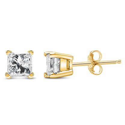 AGS Certified 14k Yellow Gold 1/4 Cttw 4-Prong Set Princess-Cut Solitaire Diamond Push Back Stud Earrings (H-I Color, SI1-SI2 Clarity)-1