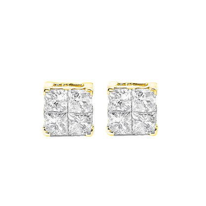 10K Yellow Gold Plated .925 Sterling Silver 1.0 Cttw Princess-Cut Diamond Composite Multi Stone Stud Earrings (J-K Color, SI2-I1 Clarity)-1