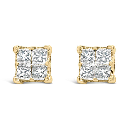 14K Yellow Gold 1/2 Cttw Invisible Set Princess Diamond Composite Square Stud Earring (K-L Color, SI1-SI2 Clarity)-1