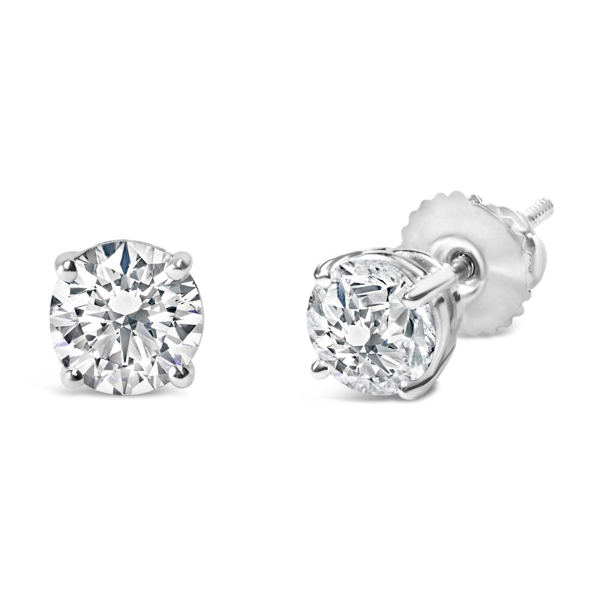 AGS Certified 14K White Gold 1.0 Cttw 4-Prong Set Brilliant Round-Cut Solitaire Diamond Push Back Stud Earrings (E-F Color, I1-I2 Clarity)-1