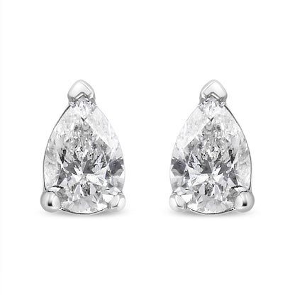 14K White Gold Pear Shape Solitaire Lab Grown Diamond Stud Earrings (F-G Color, VS2-SI1 Clarity)