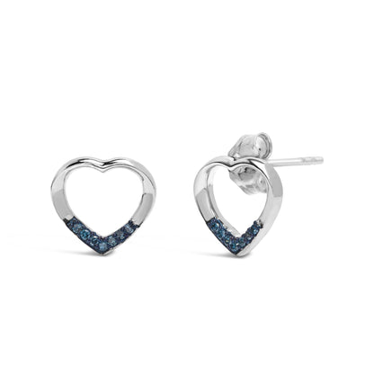 .925 Sterling Silver Blue Diamond Accent Open Heart Stud Earrings (Blue Color, SI1-SI2 Clarity)-1