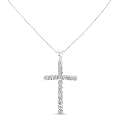 .925 Sterling Silver 1/4 Cttw Diamond Miracle Set Cross Unisex Pendant Necklace 18" (I-J Color, I3 Clarity)-1