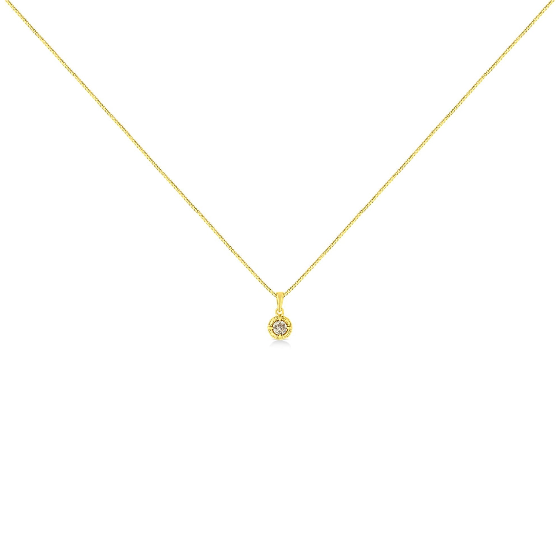 14K Yellow Gold Plated .925 Sterling Silver Brilliant Round Cut Diamond Solitaire Milgrain 18" Pendant Necklace-4