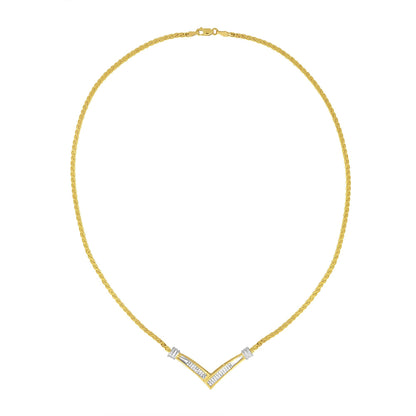 10K Yellow and White Gold 1/2 Cttw Princess Cut Diamond Channel-Set “V” Shape 18" Franco Chain Necklace (H-I Color, SI2-I1 Clarity)-1