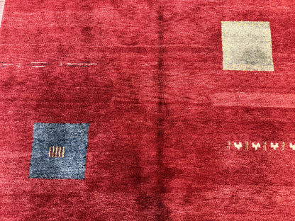 Modern Indo Persian Gabbeh Rug 7x10, Red, Tribal Area Rug-3