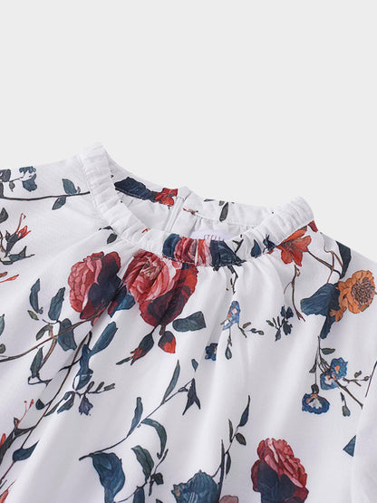 Gathered Neck Straight Maxi Dress- Antique Floral