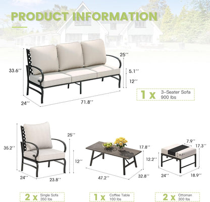 Spacious Six Piece Cushioned Patio Conversation Furniture Set-1