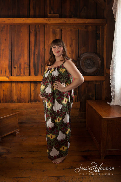 Green Aztec Maternity Maxi Pillowcase Dress Summer Dress-1