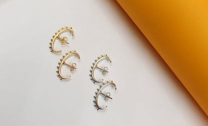 Gold Spikey Stud Oval Earrings For 18K Gold Filled