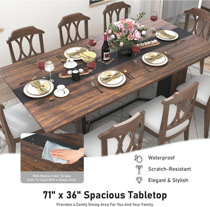 71In Large Rectangular Dining Table for 4 5 6 7 People W/35 Marble-Color Wood Watrproof Brown Tabletop,Adjustable Leg.6Ft Luxurious Family Dinner Table for Office Kitchen Living Room-2