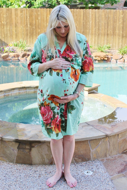 Mint Knee Length Maternity Hospital Gown Delivery Robe-1