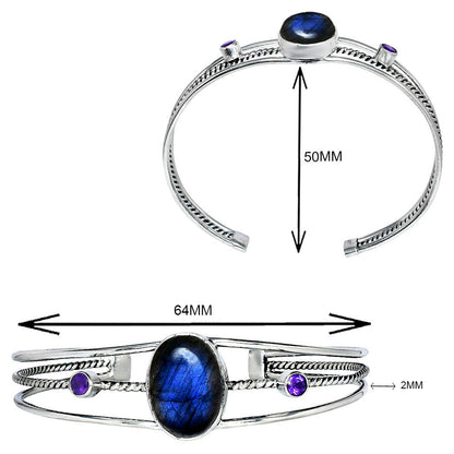 Premium Blue Labradorite & Amethyst Cuff Bangle Bracelet B-1011 24-EB10103