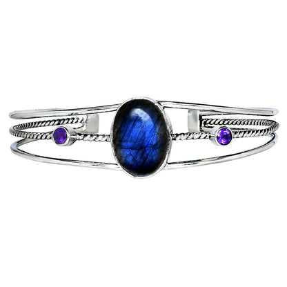 Premium Blue Labradorite & Amethyst Cuff Bangle Bracelet B-1011 24-EB10103