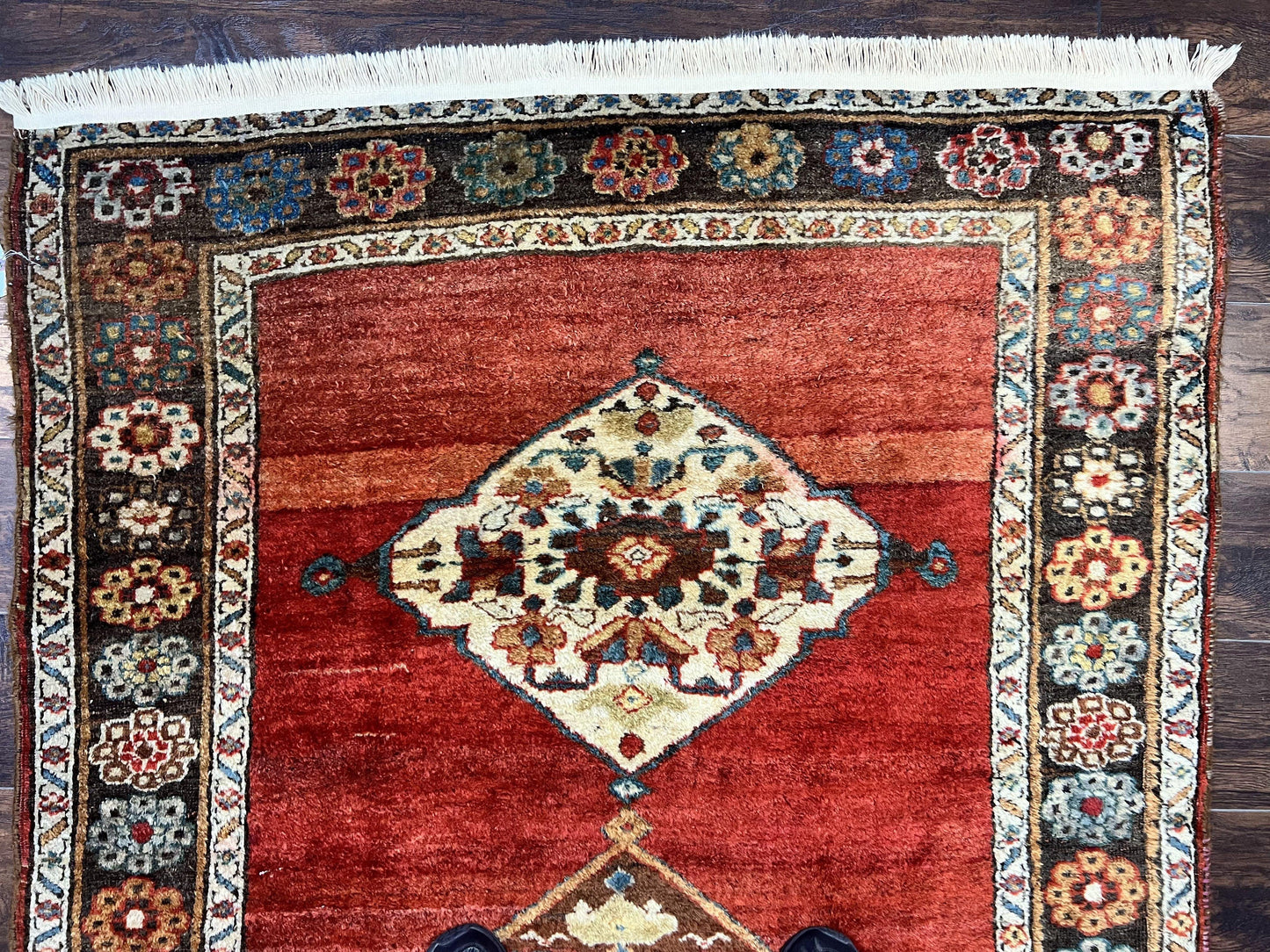 Antique Persian Bidjar Rug 4x8, Triple Medallions, Handmade Oriental Carpet, 1920s Rug, Wool Rug, Red