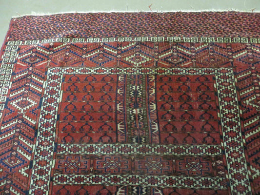 Antique Turkoman Rug 4x5, Ensi Hatchli Tekke Wool Rug