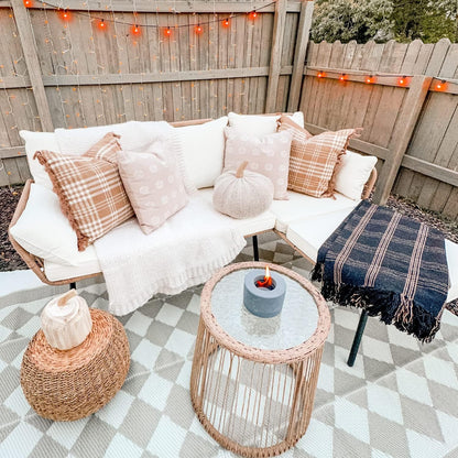 3 Pieces Patio Furniture Set, Outdoor Wicker Conversation Sectional L-Shaped Sofa with 4 Seater for Backyard, Porch, Boho Detachable Lounger with Cushions and Coffee Table - Beige-3