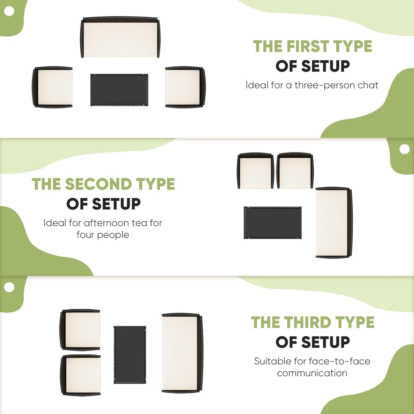 Patio Furniture 4 Pieces Conversation Sets Outdoor Wicker Rattan Chairs Garden Backyard Balcony Porch Poolside Loveseat with Cushion and Glass Table, Black and Beige-3