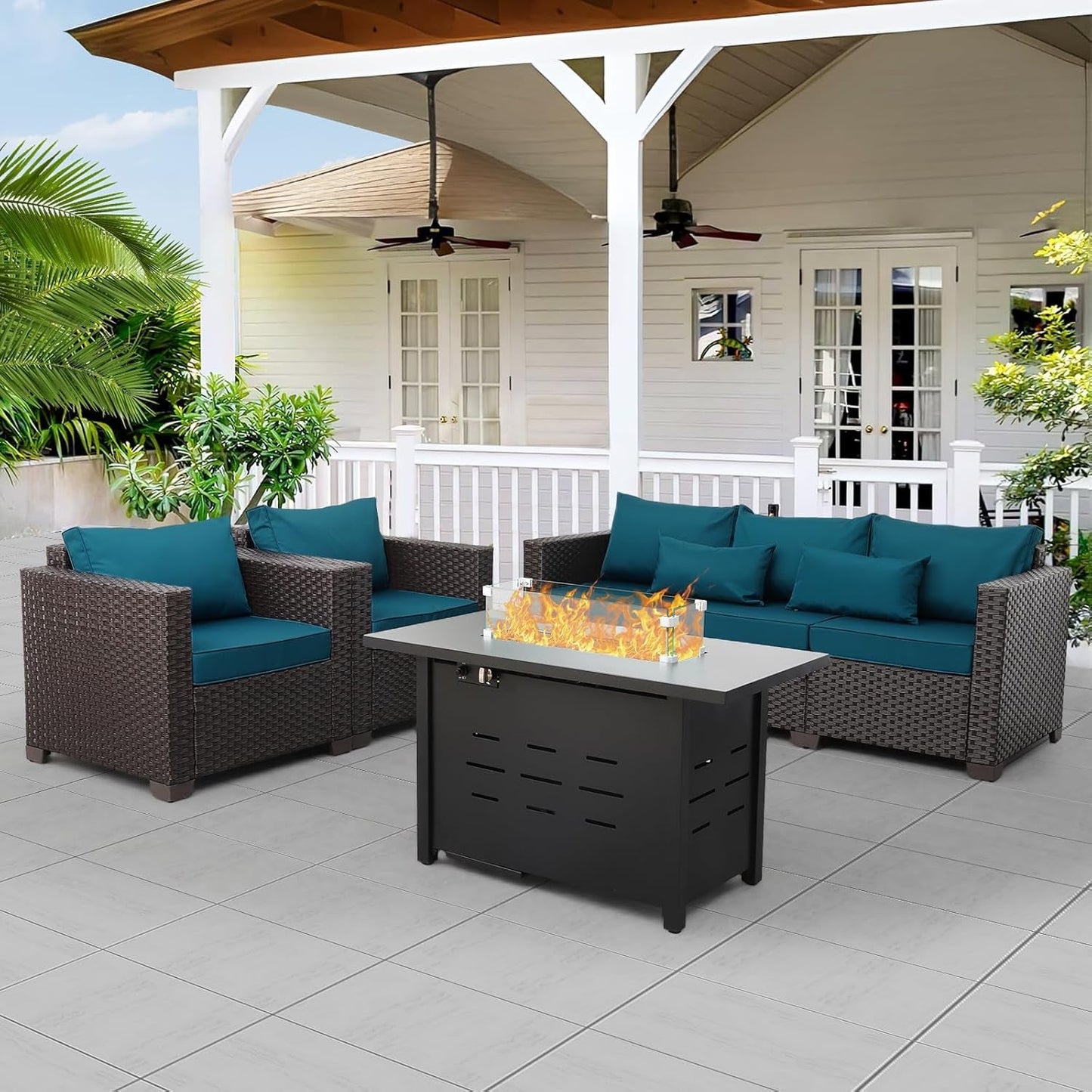 Stylish Four Piece Patio Furniture Set with Fire Pit-1