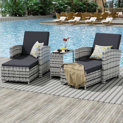 Outdoor Patio Chairs with Ottomans, 5 Piece Outdoor Patio Furniture Set, Wicker Patio Conversation Set, Outdoor Sofa with Ottoman, and Table for Porch, Garden, and Balcony, Grey-0
