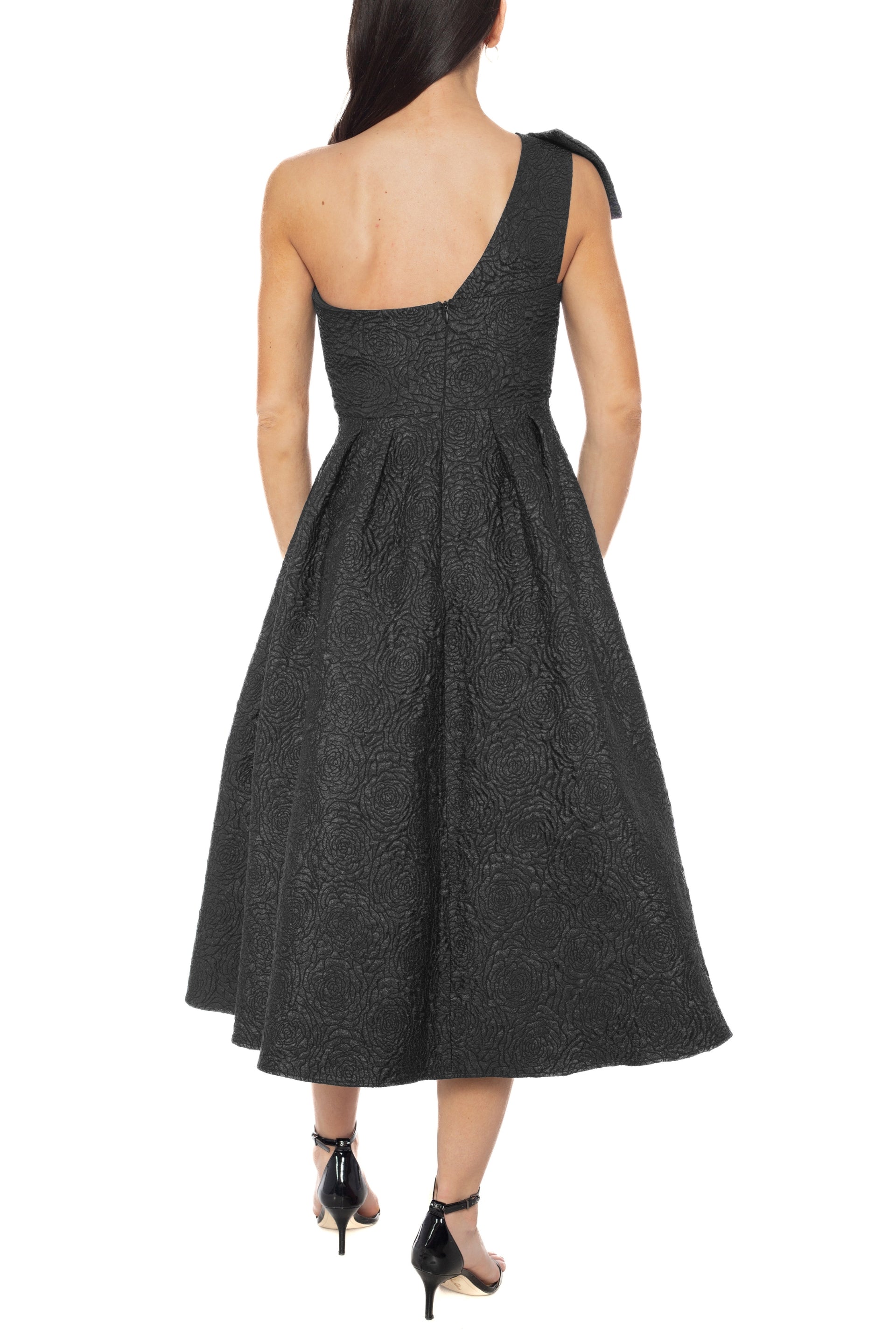 Marina Asymmetrical Front and Back with Oversized Ribbon Bow Detail Fit-and-Flare A-Line Midi Dress-1