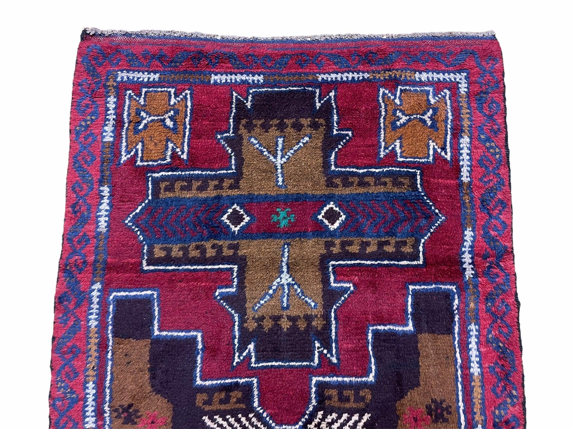 2' 10" X 4' 9" Vintage Handmade Tribal Wool Rug Balouchi Rug Afghan Rug Red Blue-2