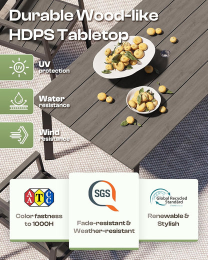 Outdoor Patio Dining Table Sets 7-Piece Aluminum and HDPS All-Weather Table and Chairs with Umbrella Hole, Patio Modern Furniture Sets for Garden, Backyard, Lawn, and Poolside, Charcoal-1