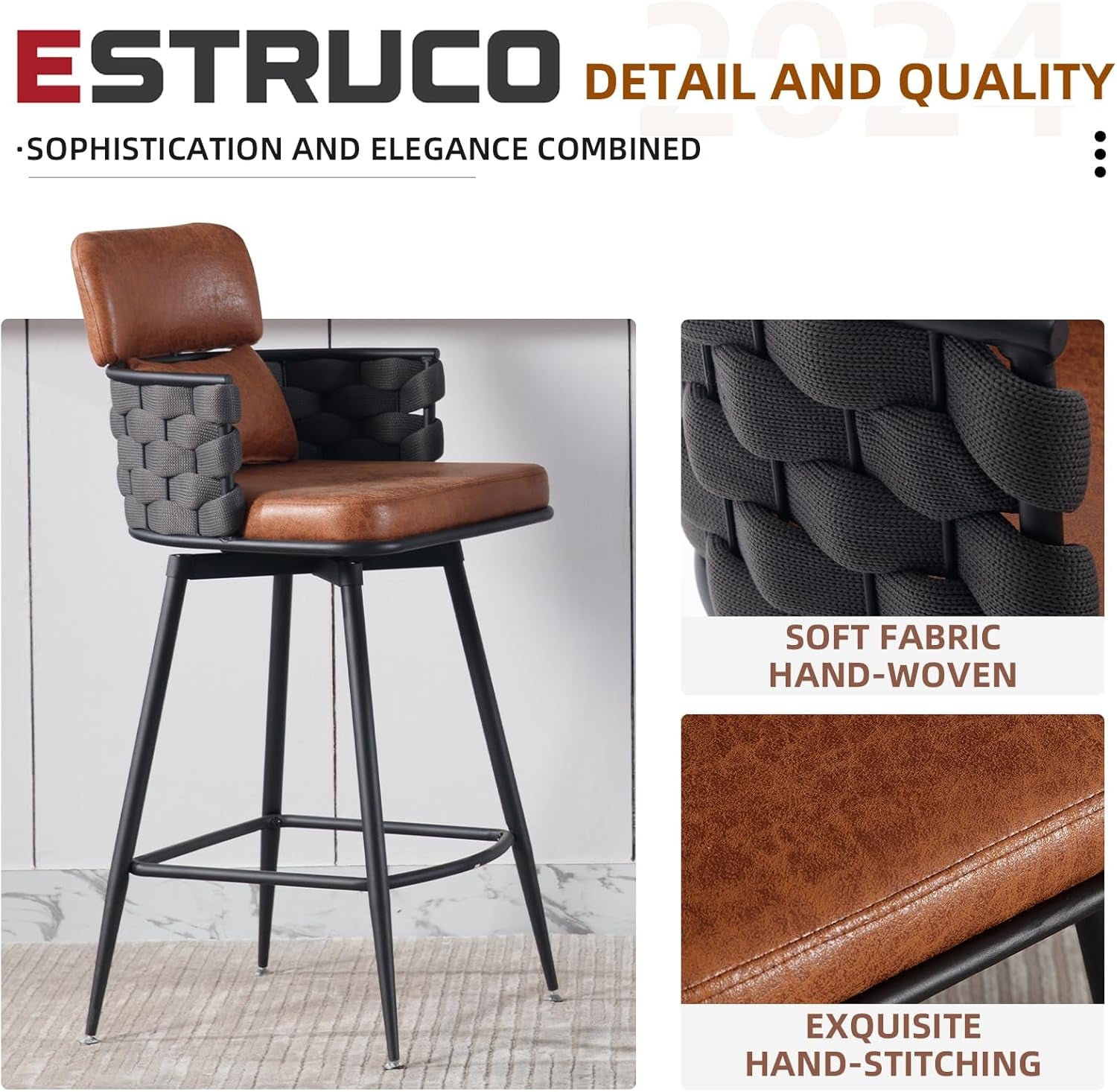 Hand Woven Counter Height Bar Stools Set of Two-3