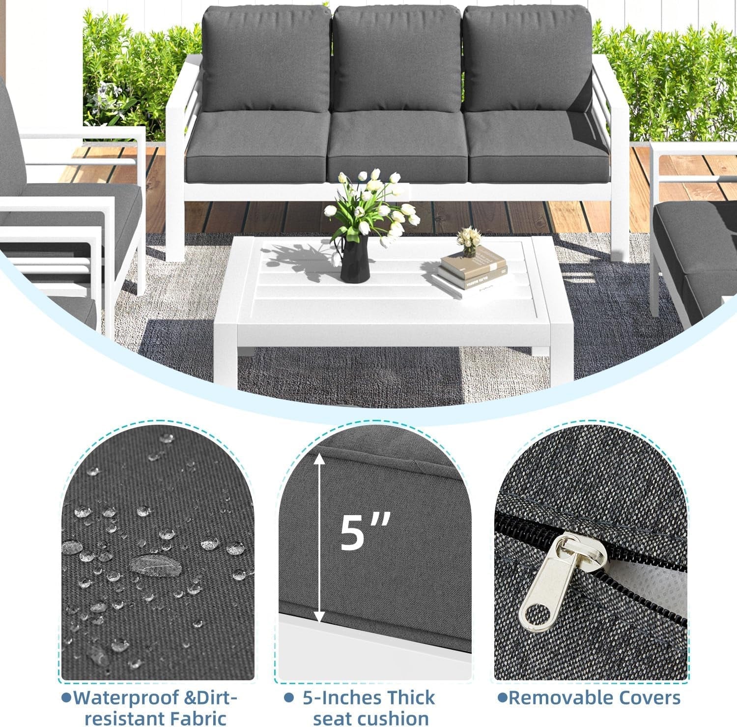 Modern Aluminum Patio Furniture Set with Cushions and Table-3