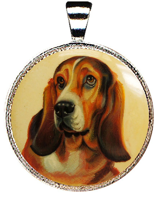 Bassets Hound Silver Plated Mother of Pearl Jewelry Pendant Necklace - 44025O-0