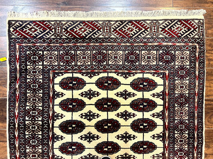 Pakistani Bokhara Rug 4x6, Turkoman Carpet, Vintage Handmade Wool Rug, Ivory-2
