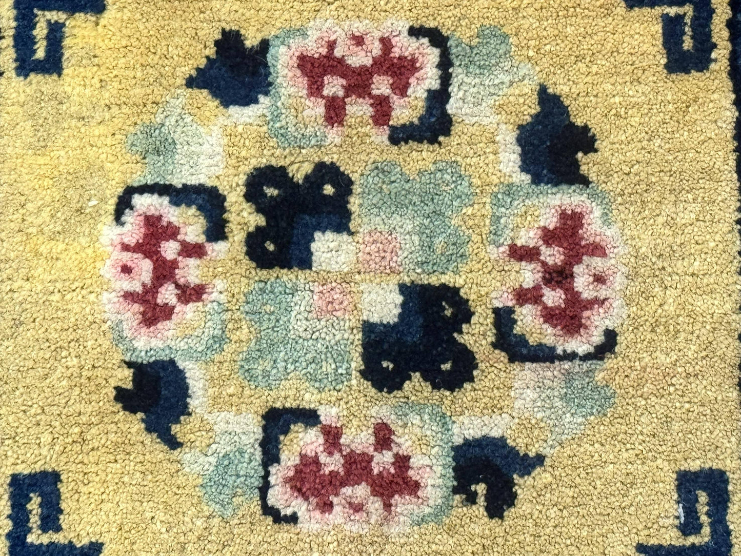 Antique Small Chiense Square Rug 2x2 ft, Wool Chinese Rug-2