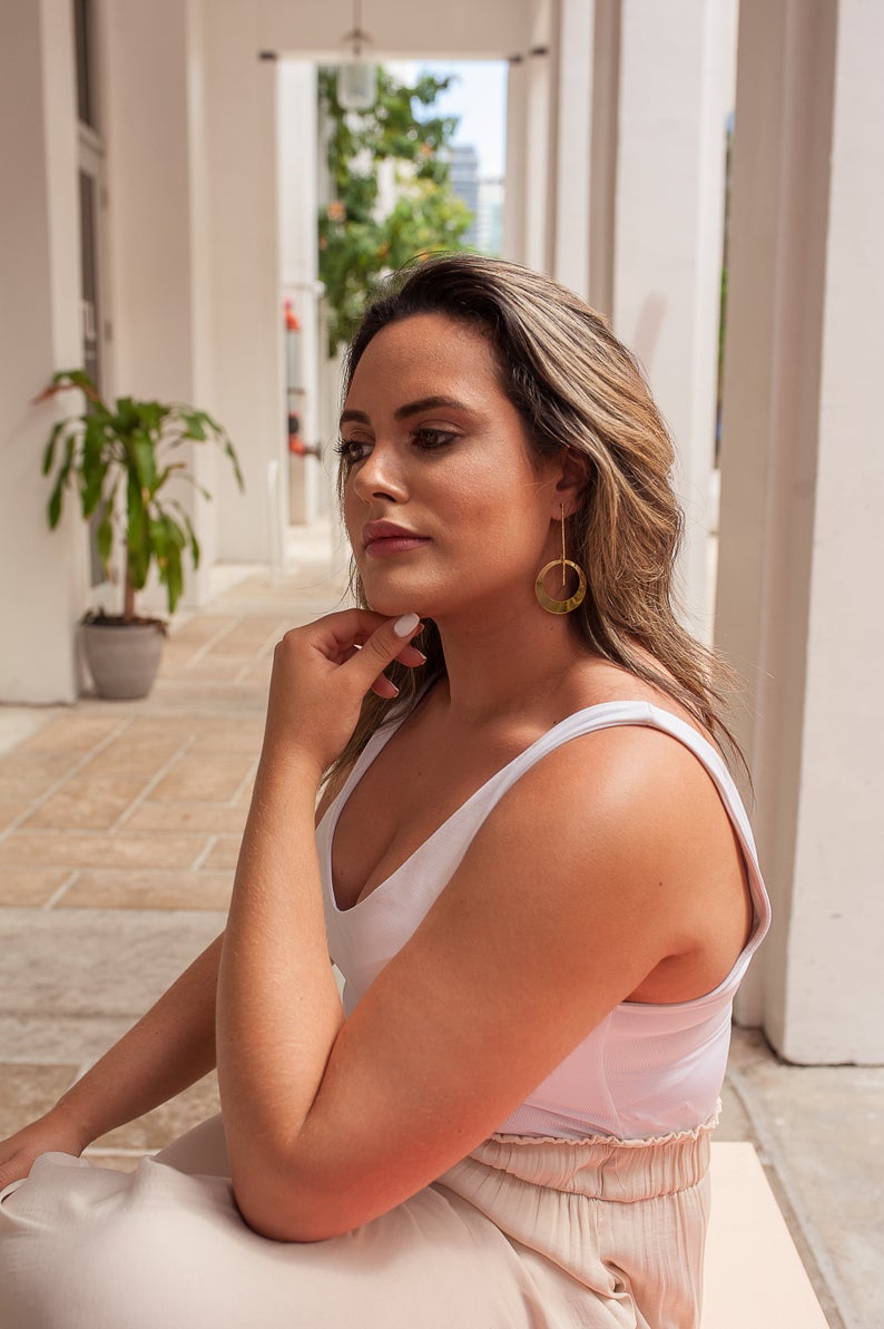 Long Round Modern Gold Earring (K156)