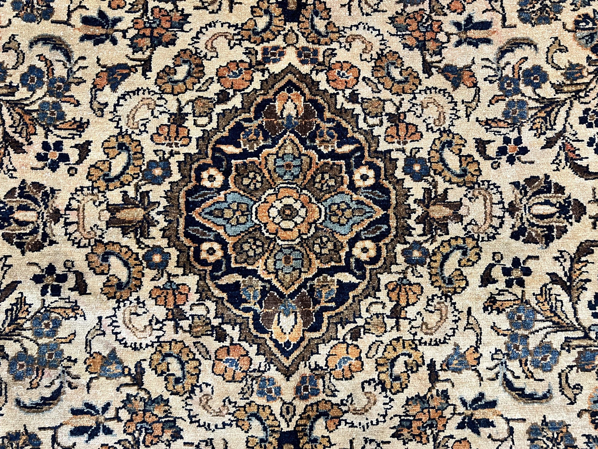 Antique Persian Rug 9x11, Wool Handmade 1920s Oriental Carpet, Persian Hamadan Anjelas Rug, Cream Black, Floral Allover Oriental Rug 9 x 11 Room Sized Rug-4