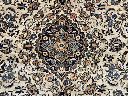 Antique Persian Rug 9x11, Wool Handmade 1920s Oriental Carpet, Persian Hamadan Anjelas Rug, Cream Black, Floral Allover Oriental Rug 9 x 11 Room Sized Rug-4