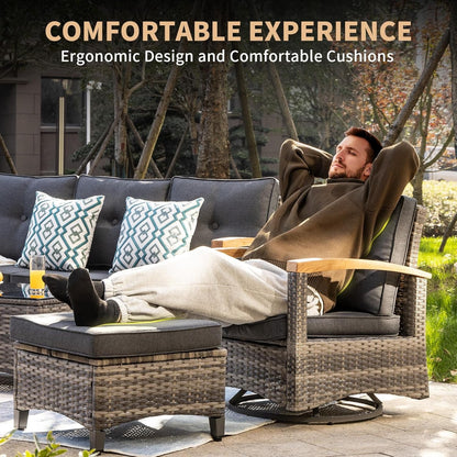 Outdoor Rattan Patio Furniture Set with Swivel Rockers