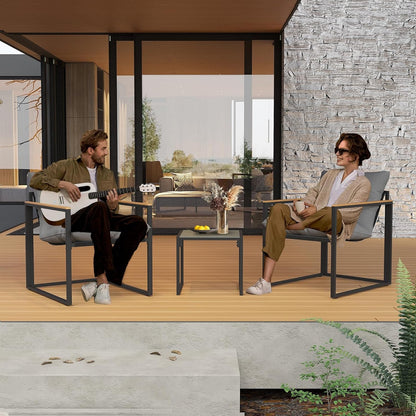 Patio Outdoor Furniture 3 Pcs Bistro/Converstation Set with 2 Chairs and 1 Coffee Table, Together with Cushions&Backrest, for Patio, Indoor, Garden, Balcony, Poolside, Bistro-3