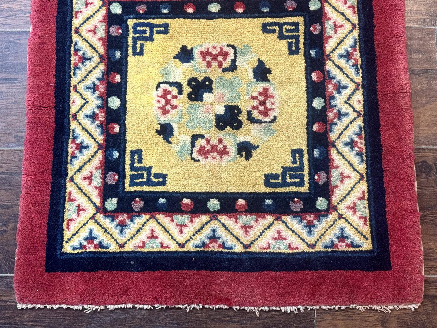 Antique Small Chiense Square Rug 2x2 ft, Wool Chinese Rug-3