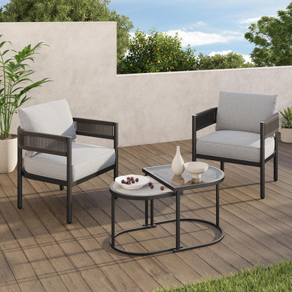 4-Piece Outdoor Conversation Set with 2 Single Chairs and 2 Patio Coffee Tables, Wicker Furniture Set