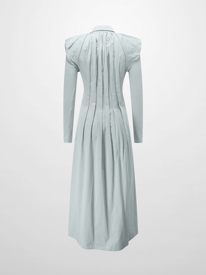Pleat Front Button Down Dress-Light Blue