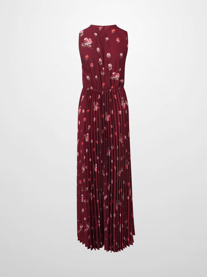 Pleated Bottom Slip Dress-Burgundy Floral
