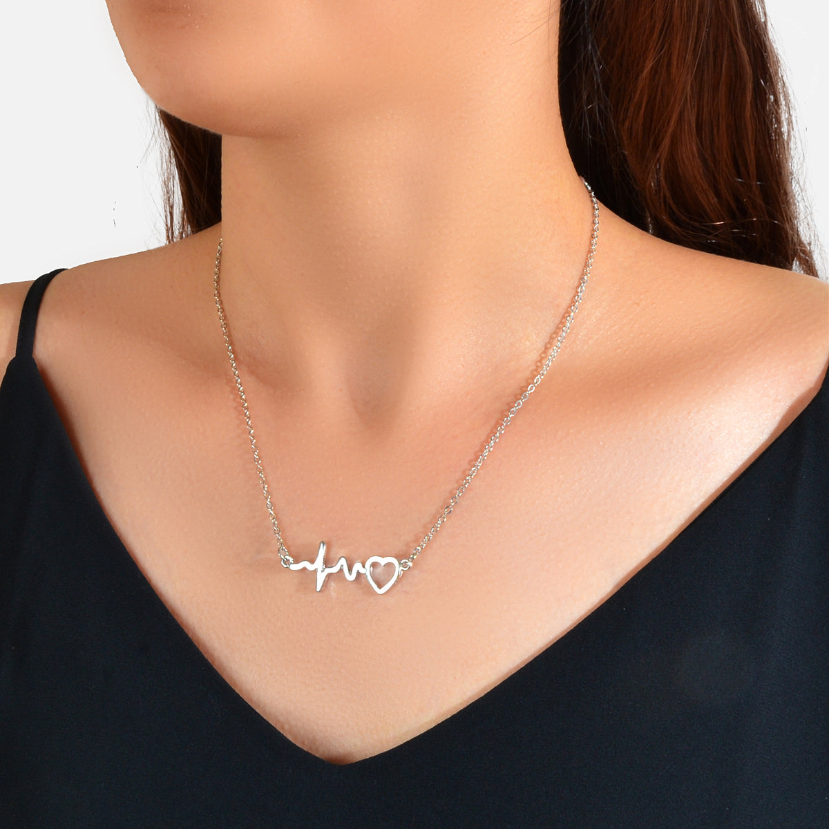 Minimalist Jewelry Gold Silver Chain Heartbeat Pendant Necklace Party Decoration